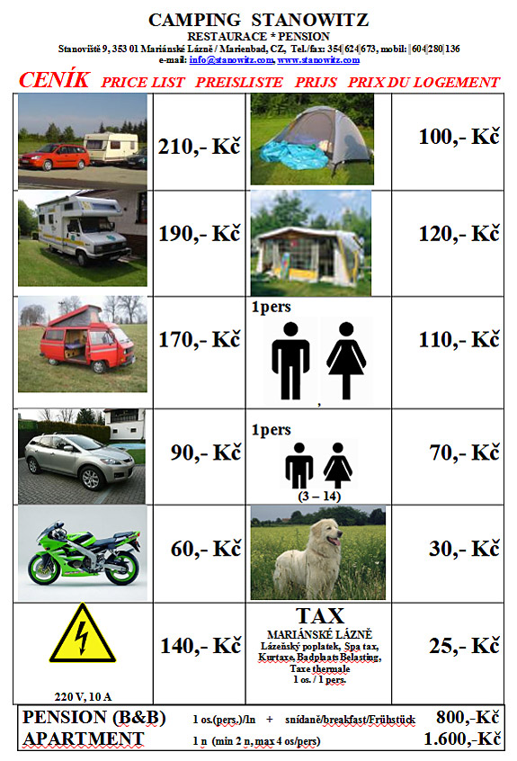 Ceník - Stanowitz | Stanoviště - camping, pension